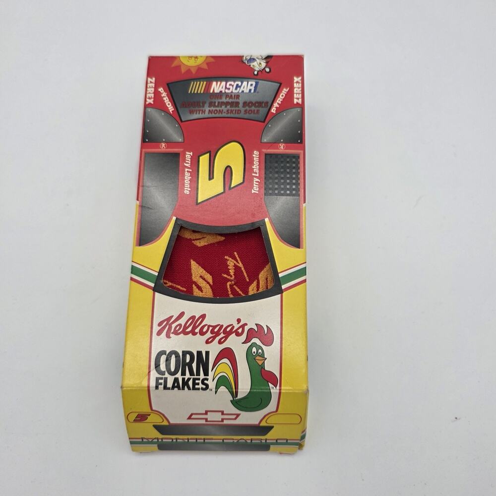 Vintage 1995 NASCAR Terry Labonte 5 Kelloggs Car Box Adult Slipper Socks NIB